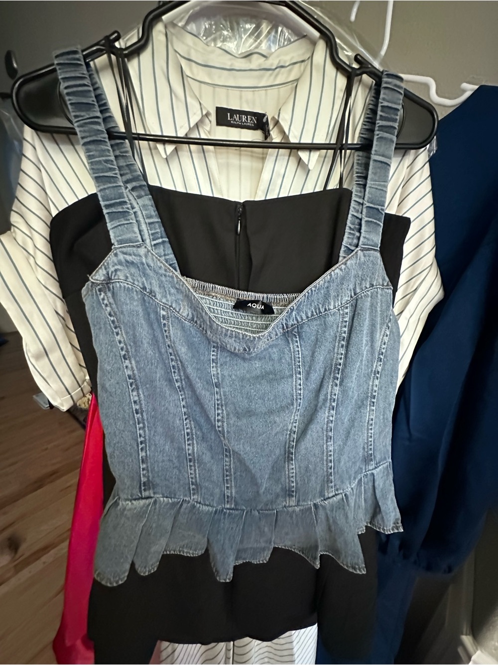 Aqua Light Blue Denim Peplum Crop Top